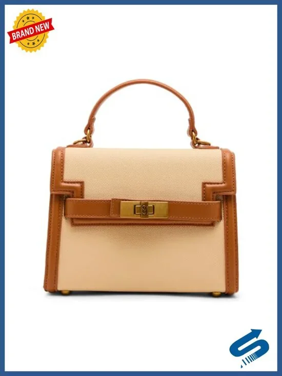Faux Leather Satchel with Turnlock Closure and Crossbody Strap