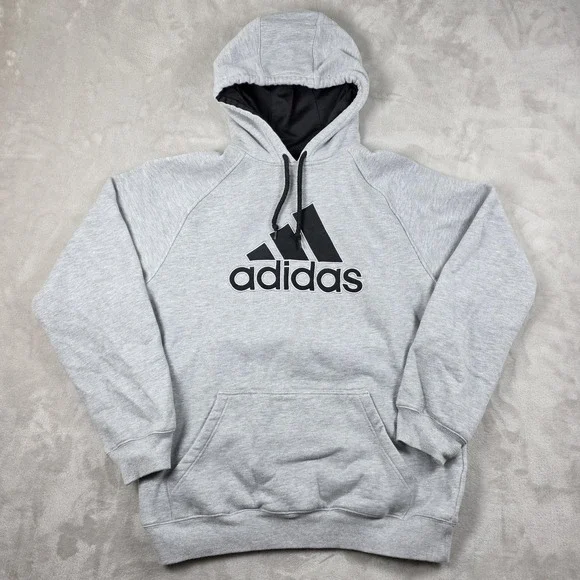 Adidas Hoodie Mens L Gray Pullover Fleece Sweatshirt Athletic Training Gym‎ 2011