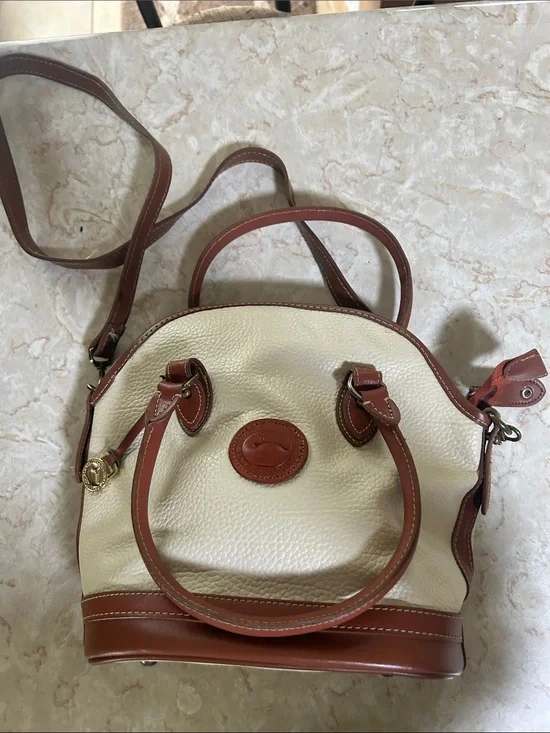 Dooney & Bourke Cream and Brown Pebble Leather Satchel
