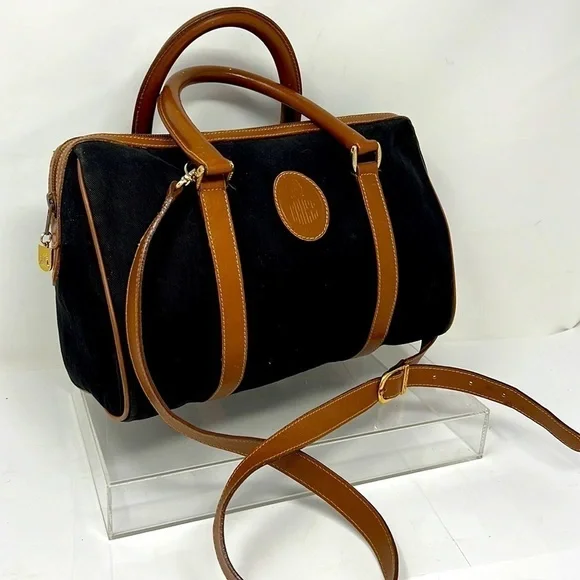 Mark Cross Boston Bag Double Handle Canvas and Leather Crossbody Zip Top