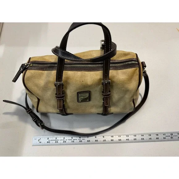 Dooney & Bourke Panama Barrel Satchel Bag‎ Tan Straw Brown Leather 5L899