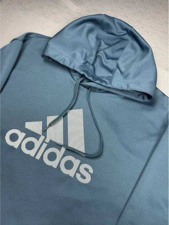 Adidas AEROREADY Mens XL Blue Hooded Sweatshirt Pullover Logo Activewear
