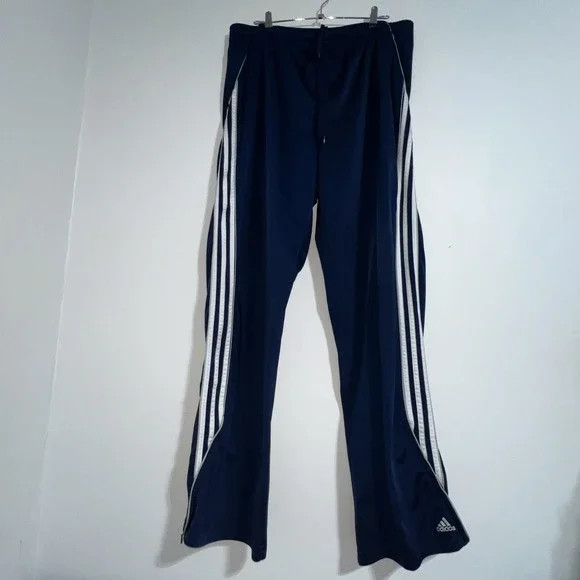 Adidas Track‎ Pants Men's XL Blue 3 Stripes VTG 2004 Ankle Zip Polyester