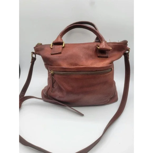 American Leather Co Cognac Brown Pebbled Leather Satchel Crossbody Bag Handbag