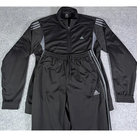 Adidas Y2K Tracksuit Set Black Gray Mens 2 Piece Large Jacket Medium Baggy Pants