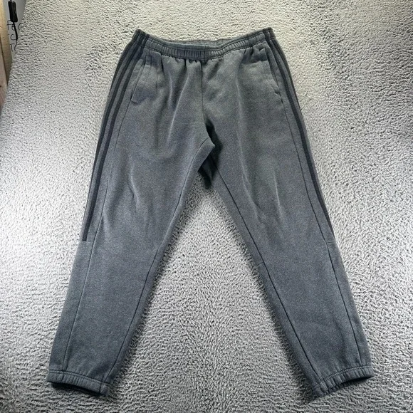 Adidas Sweatpants Mens XL Gray‎ Cotton Fleece Lined Tapered Striped Performance