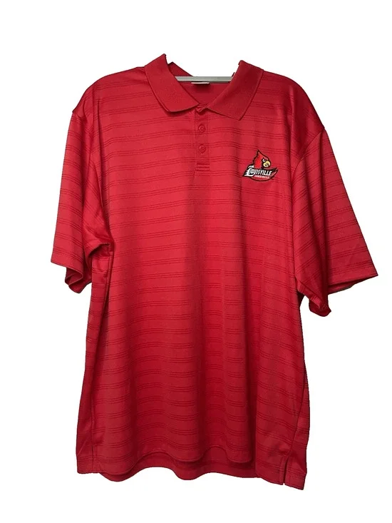 Adidas Louisville Cardinals Polo Shirt Mens 2XL Red ClimaLite Embroidered Logo N