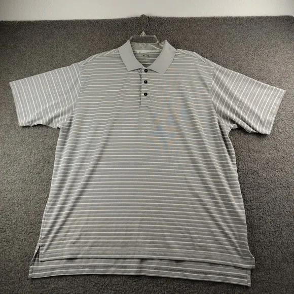 Adidas Polo Shirt Mens XL Climalite Grey Striped Golf Short Sleeve EUC