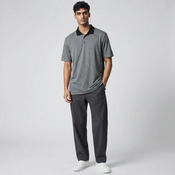 adidas Men's Performance Polo Golf Shirt M‎ Gray Black Moisture-wicking Fabric