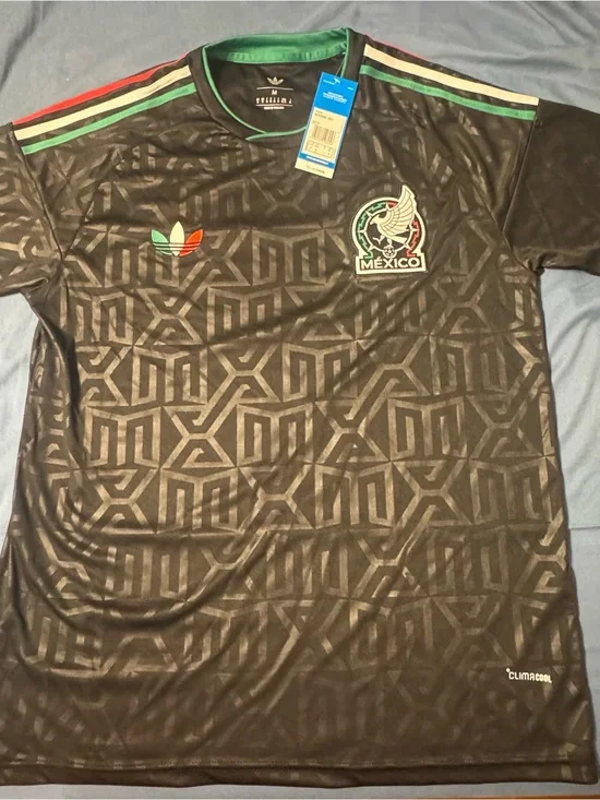 adidas Black Mexico Men's Soccer Jersey with Green and Red Accents