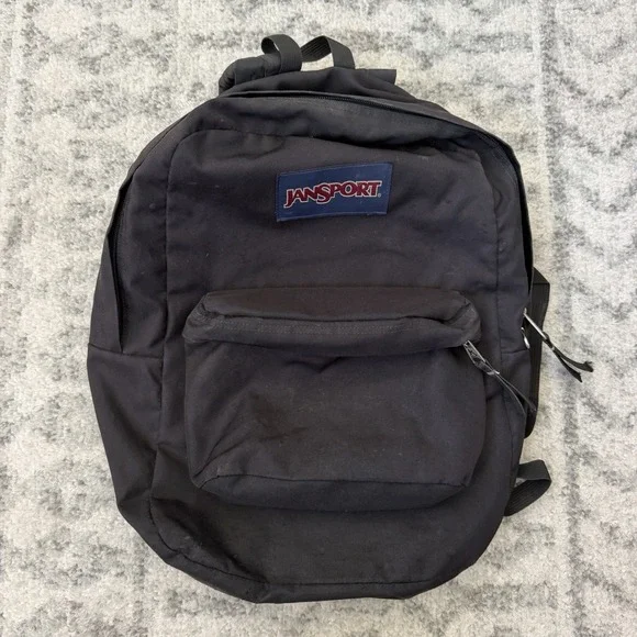 JanSport Bookbag T501 Superbreak Backpack Black Daily School College Bag Used
