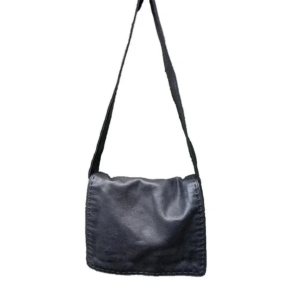 Genuine Black Leather Unisex Messenger Bag Satchel Shoulder Strap Travel Staple