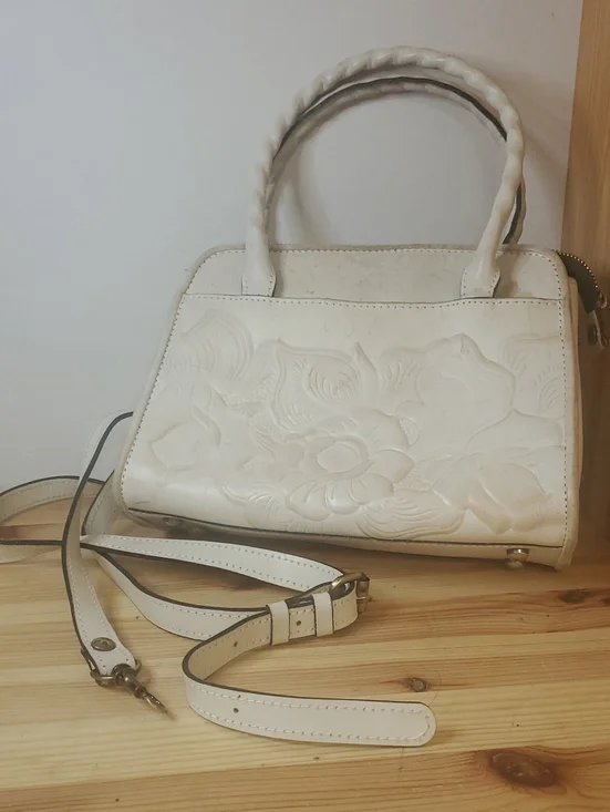 Patricia Nash White Floral Embossed Top-Handle Satchel D