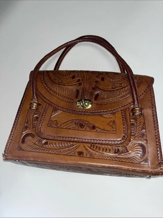 National Bags Hand-Tooled Leather Satchel in Brown