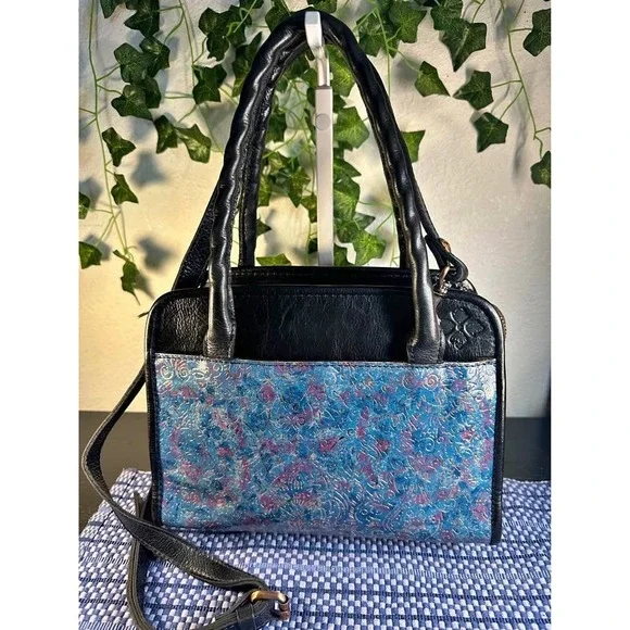 Patricia Nash Paris Satchel in Kimono Tapestry (Blue/Black Leather)