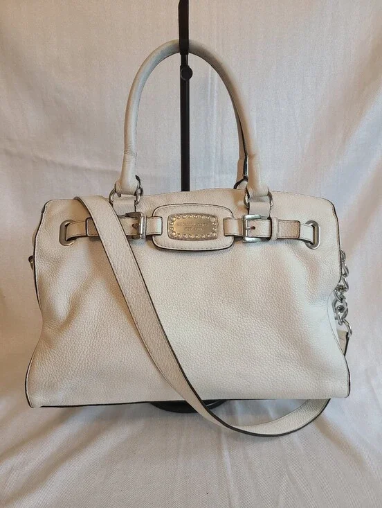 Michael Kors White/Off White Leather Satchel with Shoulder Strap