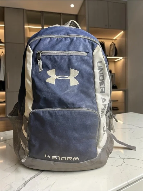 Under Armour UA Storm Hustle Backpack Blue Silver Laptop School Book Bag