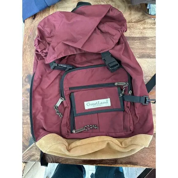 GREATLAND Burgundy Leather Bottom Padded Shoulder Travel Book Backpack