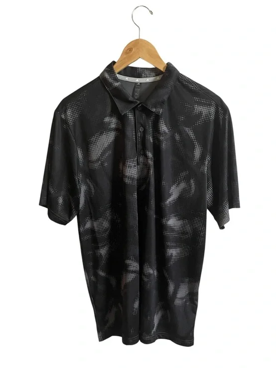 Adidas Golf Mens Polo Shirt L Large Black Gray Camo All Over Print Mesh ADVR0971