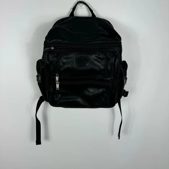 Tumi Black Napa Leather Deluxe Luxury Backpack  Model 9640D3 Laptop Work Travel
