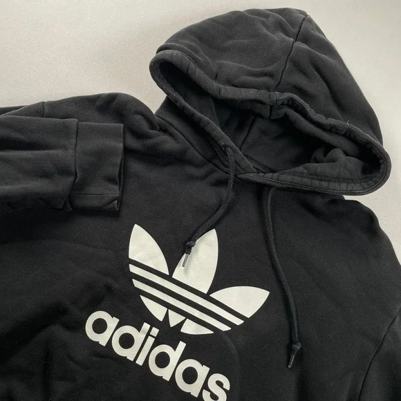 Adidas Originals Trefoil Hoodie Mens Black White Logo Pullover Sweatshirt