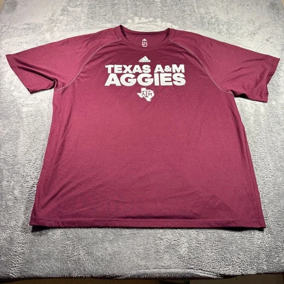 Adidas Mens Texas A&M Aggies Climalite Maroon Graphic T-Shirt 2XL 2996A 16