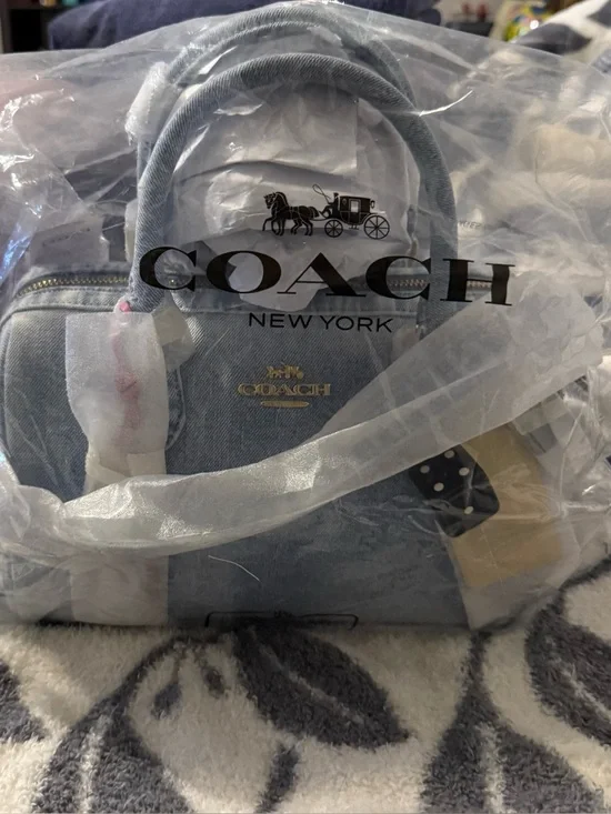 Coach Denim Mini Satchel in Light Blue with Gold Hardware