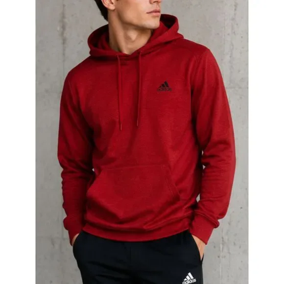 Adidas Red Pullover Hoodie Men's Large Athletic Training Sweatshirt Logo