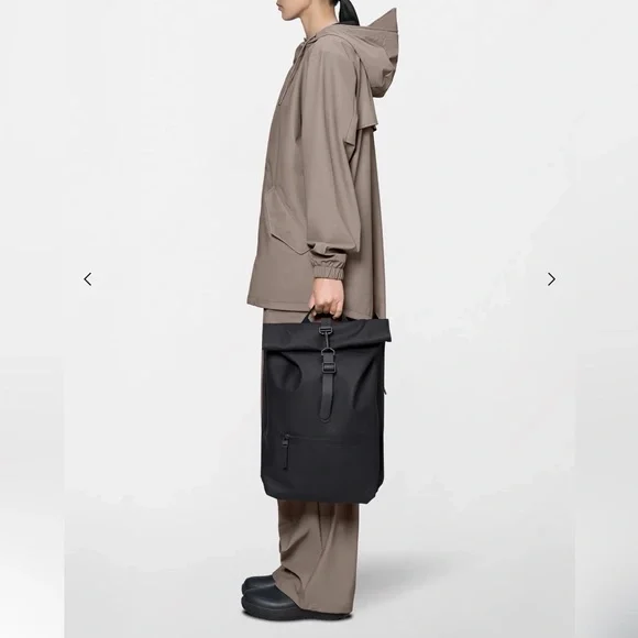 Rains Black Roll-Top Backpack Tote