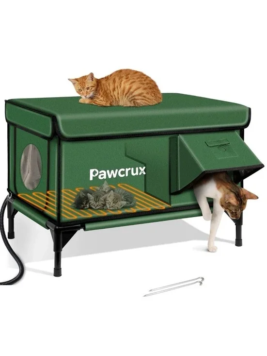 JLSAME Heated Outdoor Cat House Weatherproof Insulated Feral Stray Shelter