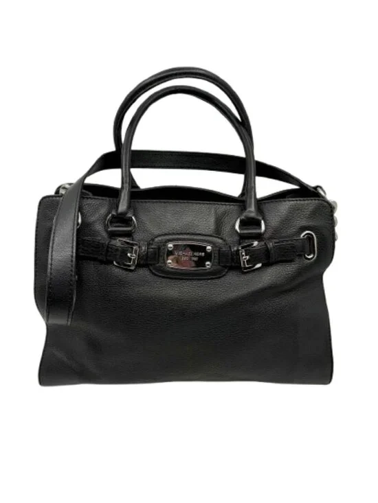 MICHAEL KORS~hamilton traveler belted tote~LARGE BLACK LEATHER SATCHEL BAG