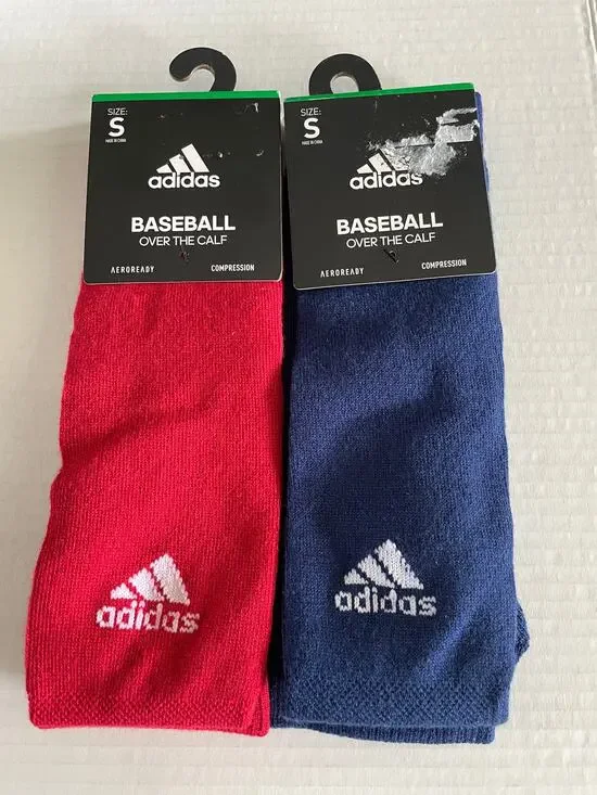 ADULT ADIDAS BASEBALL 2 PAIR RED BLUE SPORTS SOCKS NEW