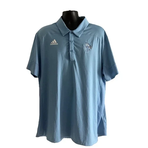 Adidas Golf Polo Shirt Blue Short Sleeve Men Sz‎ 2XL Union Pines HS Vikings Logo