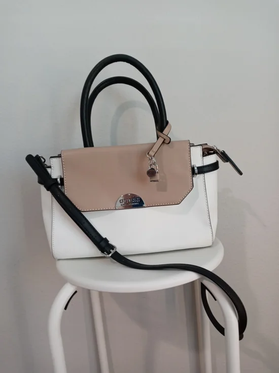 GUESS Two-Tone White and Taupe Top-Handle Satchel