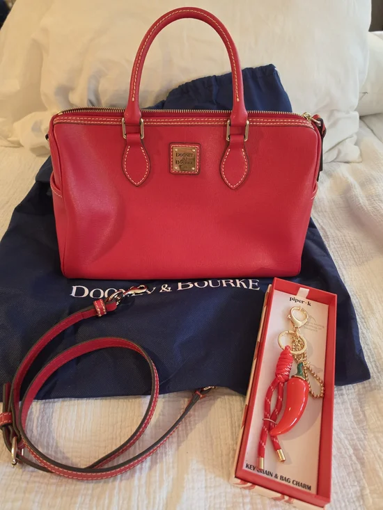 Dooney & Bourke Red Leather Satchel with Shoulder Strap