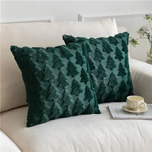 Set of 2 Christmas Tree Pillow Covers, Soft Boho Decor for Couch & Bedroom,Green