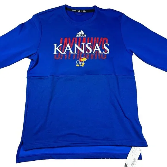 Adidas Mens Medium Blue KU Kansas Jayhawks Long Sleeve NCAA Football T-Shirt NWT
