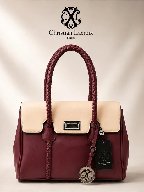 Christian Lacroix Two-Tone Vegan Leather Satchel NWT Adjustable Strap