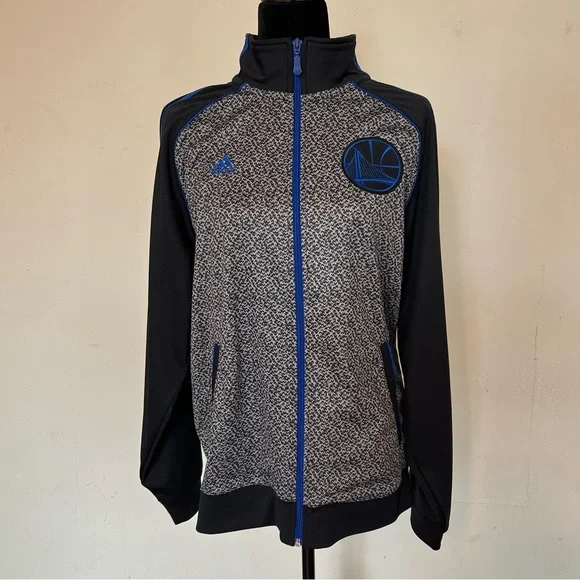 Adidas NBA Golden State Warriors Gray Static Blue Black Zip-Up Men's Jacket Sz S