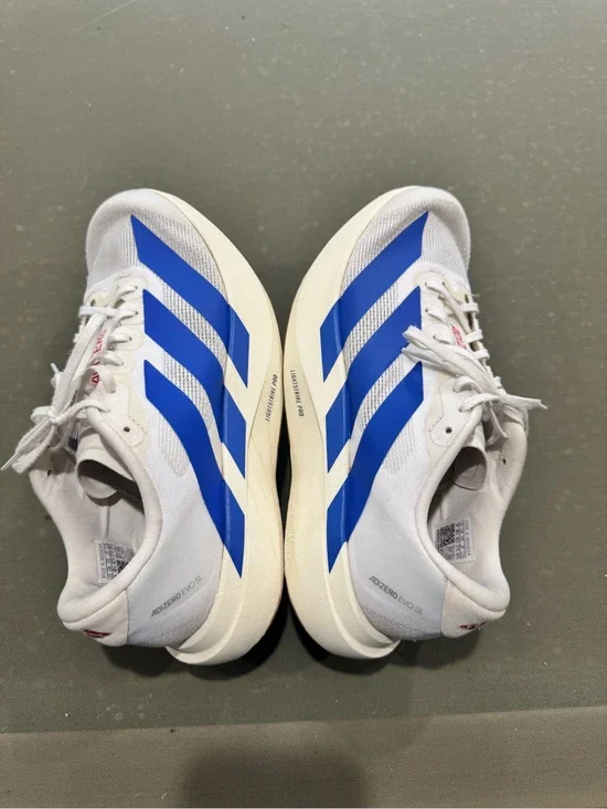 Adidas Evo SL White Sneakers with Royal Blue Stripes