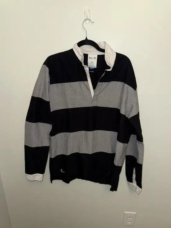 Adidas Shirt Mens L Striped Cotton Long Sleeve David Beckham Rugby Polo
