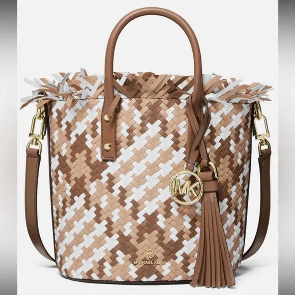 MICHAEL KORS MARLEY WOVEN LEATHER‎ BUCKET MESSENGER BAG