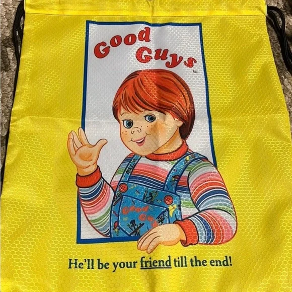 Chucky Horror Good Guy He's your friend til end Drawstring Backpack Childs Play