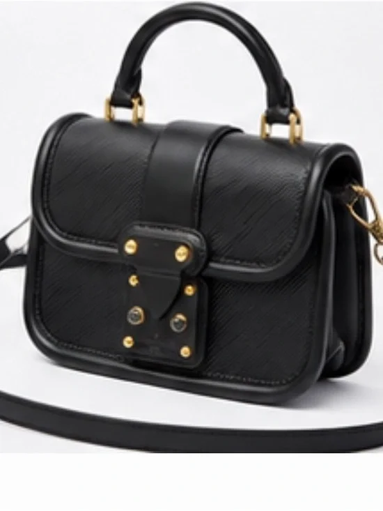 Louis Vuitton Black Leather Top-Handle Satchel with Gold Hardware