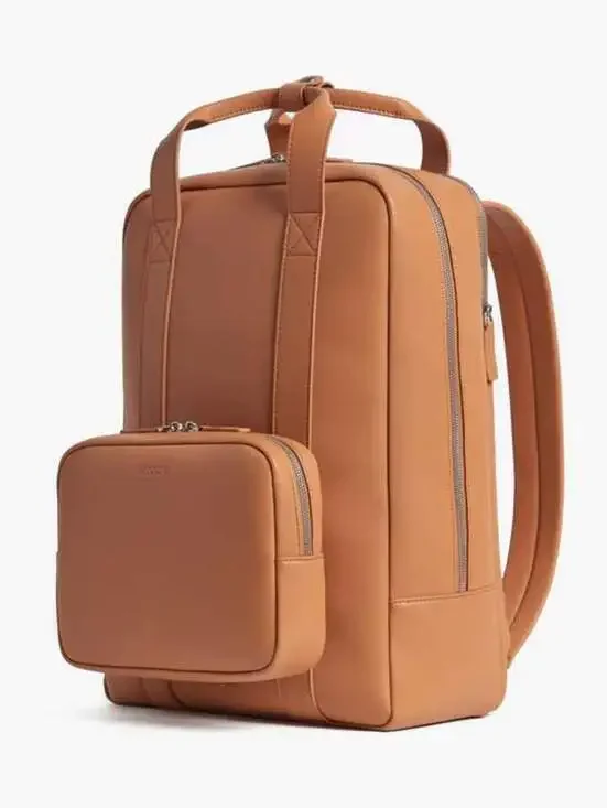Monos Metro Backpack Saddle Tan Vegan Leather Laptop Travel Commuter Bag
