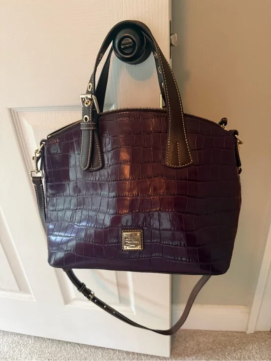 Dooney & Bourke Deep Plum Croc-Embossed Domed Satchel