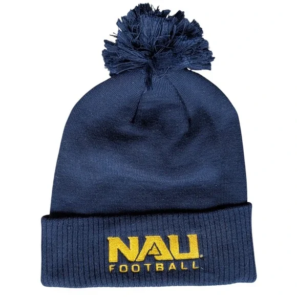 Adidas NAU‎ Football Beanie Hat Navy Blue Yellow Pom Knit Cuffed Lumberjacks