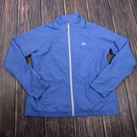 Adidas Jacket Mens L Blue Full Zip Windbreaker‎ Lined Mesh Pockets Breathable
