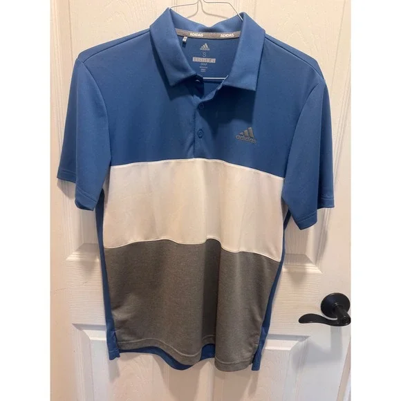 Adidas Golf Polo Shirt Men's Small Blue Colorblock Performance Short Sleeve
