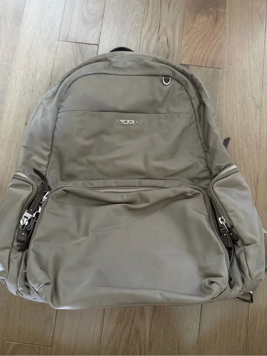 Tumi Taupe Nylon Backpack with Silver Hardware